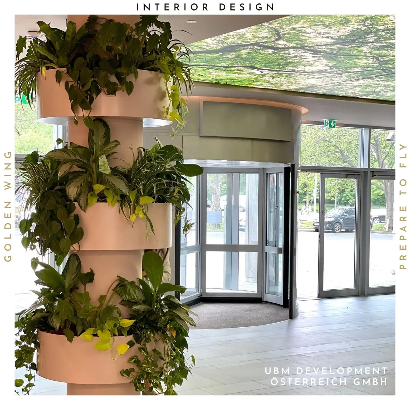 Innovatives Innenraumdesign mit grünen Pflanzen von UBM Development Wien, ein Projekt von Golden Wing, das biophile Designelemente nach Branding zeigt.